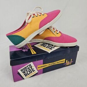 Vintage 80's Canvas Sneakers Women's 9 Color Block With Box North West Blue